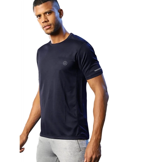 Generic Men's Casual Half sleeve Solid Polyester Crew Neck T-shirt (Navy)