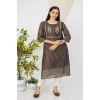 Generic Women's Casual 3/4 Sleeve Chanderi Printed Kurti (Brown)