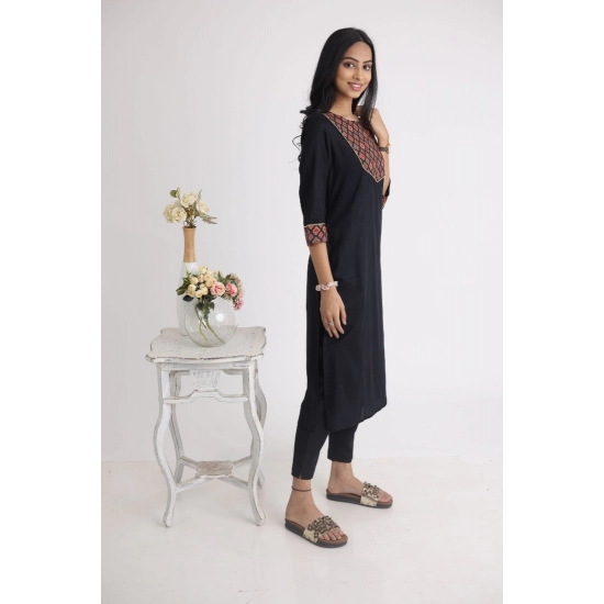Generic Women's Casual 3/4 Sleeve Viscose Rayon Printed Kurti (Black) Generic Women's Casual 3/4 Sleeve Viscose Rayon Printed Kurti (Black)
