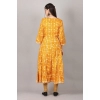Generic Women's Casual 3/4 Sleeve Cotton Blend Printed Kurti (Yellow)