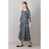 Generic Women's Casual 3/4 Sleeve Cotton Blend Printed Kurti (Dark Blue)