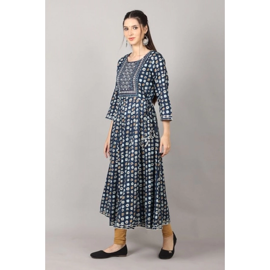 Generic Women's Casual 3/4 Sleeve Cotton Blend Printed Kurti (Dark Blue) Generic Women's Casual 3/4 Sleeve Cotton Blend Printed Kurti (Dark Blue)