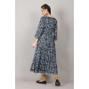 Generic Women's Casual 3/4 Sleeve Cotton Blend Printed Kurti (Dark Blue)