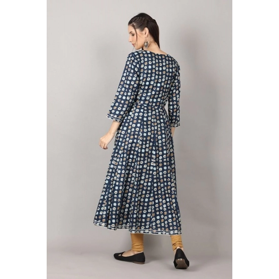Generic Women's Casual 3/4 Sleeve Cotton Blend Printed Kurti (Dark Blue) Generic Women's Casual 3/4 Sleeve Cotton Blend Printed Kurti (Dark Blue)