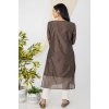 Generic Women's Casual 3/4 Sleeve Chanderi Printed Kurti (Brown)