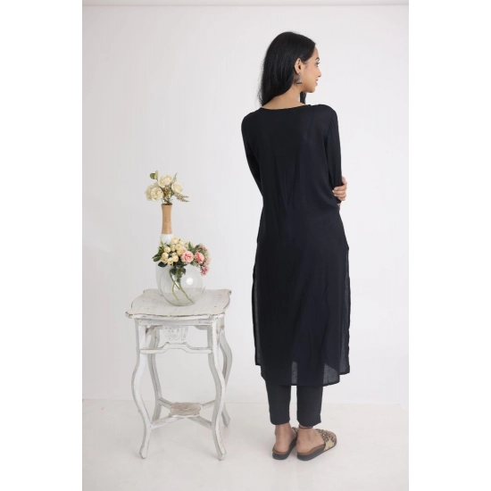 Generic Women's Casual 3/4 Sleeve Viscose Rayon Printed Kurti (Black) Generic Women's Casual 3/4 Sleeve Viscose Rayon Printed Kurti (Black)