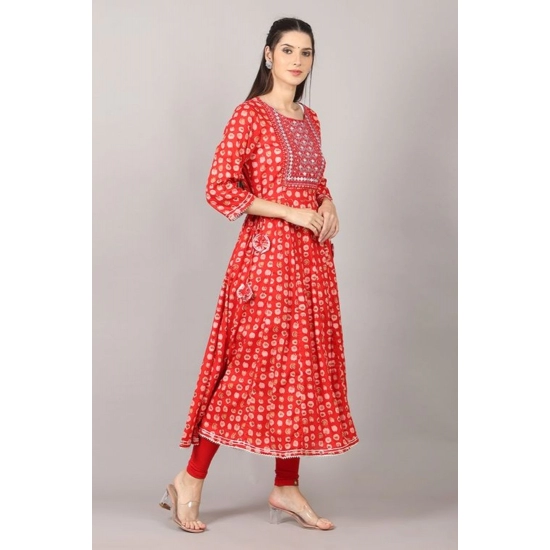 Generic Women's Casual 3/4 Sleeve Cotton Blend Printed Kurti (Red) Generic Women's Casual 3/4 Sleeve Cotton Blend Printed Kurti (Red)