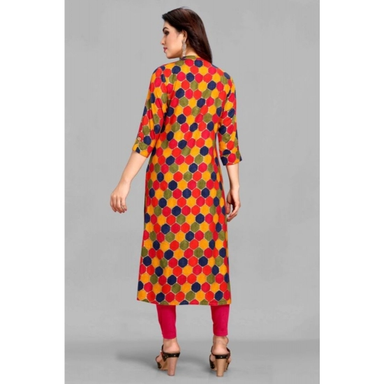 Generic Women's Casual 3/4 Sleeve Tussar Silk Printed Kurti (Pink)