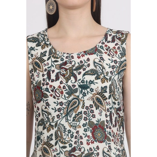 Generic Women's Casual Sleeveless Viscose Rayon Printed Kurti (White) Generic Women's Casual Sleeveless Viscose Rayon Printed Kurti (White)