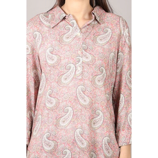 Generic Women's Casual 3/4 Sleeve Viscose Rayon Printed Kurti (Pink) Generic Women's Casual 3/4 Sleeve Viscose Rayon Printed Kurti (Pink)