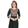 Generic Women's Casual 3/4 Sleeve Viscose Rayon Printed Kurti (Dark Green)