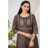 Generic Women's Casual 3/4 Sleeve Chanderi Printed Kurti (Brown)