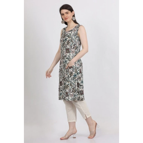Generic Women's Casual Sleeveless Viscose Rayon Printed Kurti (White) Generic Women's Casual Sleeveless Viscose Rayon Printed Kurti (White)