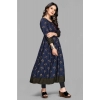 Generic Women's Casual 3/4 Sleeve Viscose Rayon Printed Kurti (Dark Blue)