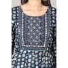 Generic Women's Casual 3/4 Sleeve Cotton Blend Printed Kurti (Dark Blue)