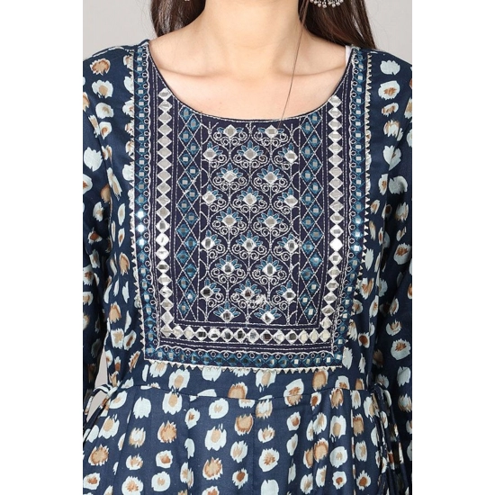 Generic Women's Casual 3/4 Sleeve Cotton Blend Printed Kurti (Dark Blue) Generic Women's Casual 3/4 Sleeve Cotton Blend Printed Kurti (Dark Blue)