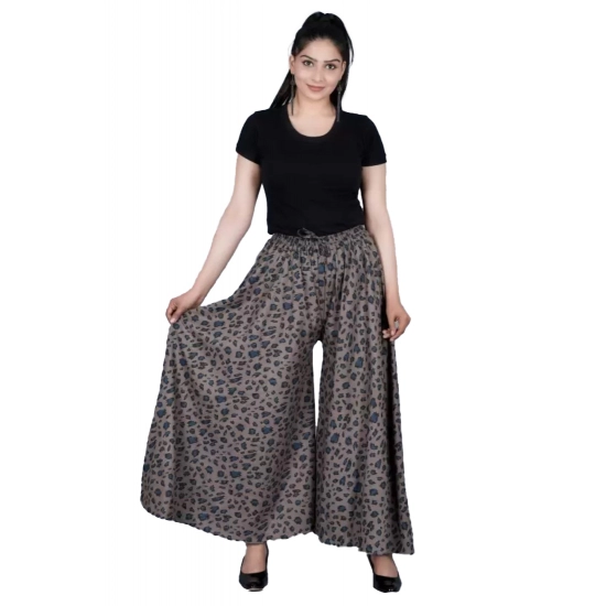 Generic Women's Cotton Printed Elastic Palazzo Pant (Grey, Free Size)