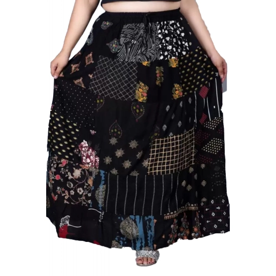 Generic Women's Rayon Printed Elastic Skirt (Black, Free Size) Generic Women's Rayon Printed Elastic Skirt (Black, Free Size)