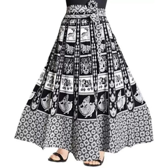 Generic Women's Cotton Jaipur Printed Wrap Around Maxi Skirt (Black, Free Size) Generic Women's Cotton Jaipur Printed Wrap Around Maxi Skirt (Black, Free Size)