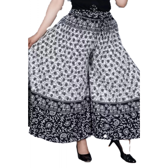 Generic Women's Cotton Jaipur Printed Elastic Palazzo Pant (Black, Free Size) Generic Women's Cotton Jaipur Printed Elastic Palazzo Pant (Black, Free Size)