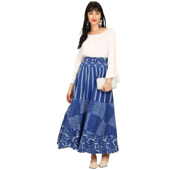 Generic Women's Cotton Printed Wrap Around Maxi Skirt (Blue, Free Size)