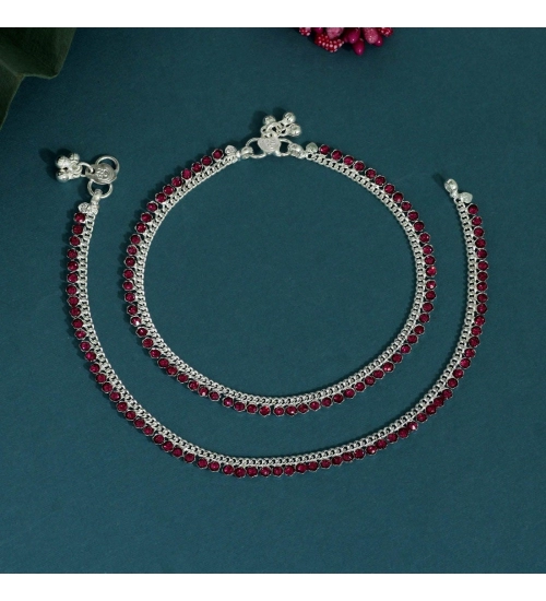 Generic Women's Rani Color Rhinestone Anklets (Free Size: Upto 10&quot;) 