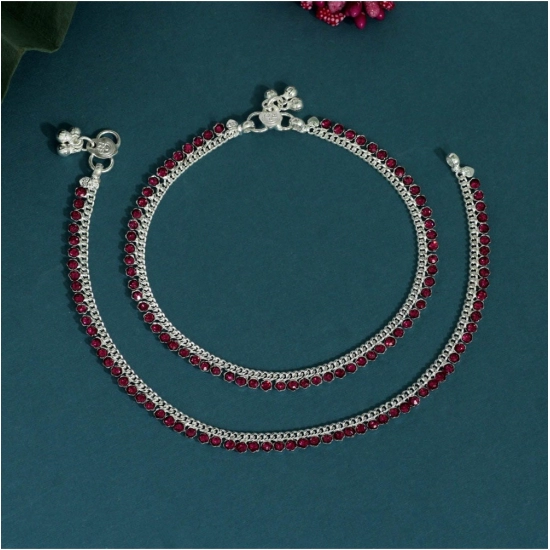 Generic Women's Rani Color Rhinestone Anklets (Free Size: Upto 10") 
