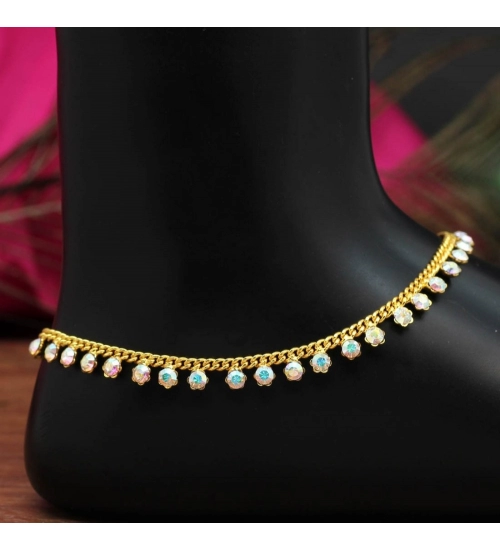 Generic Women's Rainblow Color Rhinestone Anklets (Free Size: Upto 10&quot;) 
