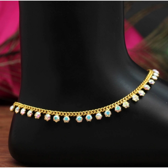 Generic Women's Rainblow Color Rhinestone Anklets (Free Size: Upto 10") 