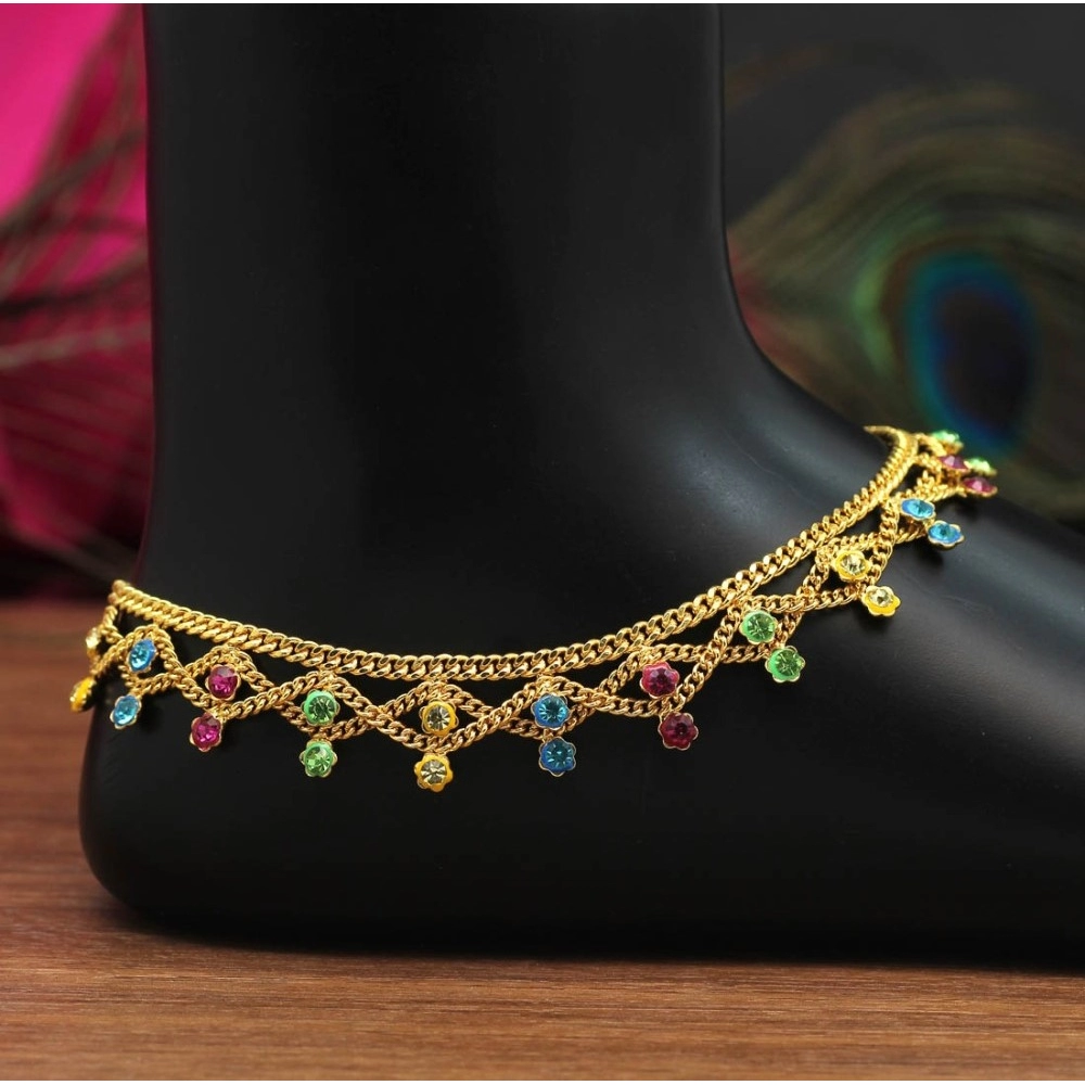 Generic Women's Multi Color Rhinestone Anklets (Free Size: Upto 10&quot;) 