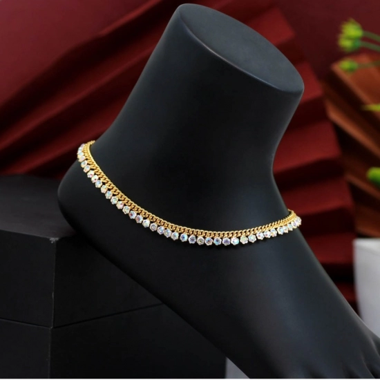 Generic Women's Rainblow Color Rhinestone Anklets (Free Size: Upto 10") 