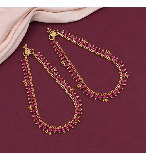 Generic Women's Rani Color Anklets (Free Size: Upto 10&quot;) 