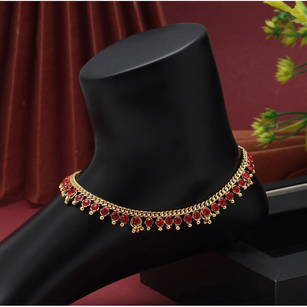Generic Women's Red Color Anklets (Free Size: Upto 10&quot;) 