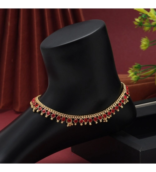 Generic Women's Red Color Anklets (Free Size: Upto 10&quot;) 