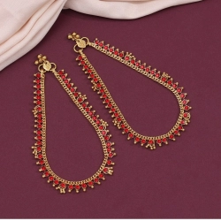 Generic Women's Red Color Anklets (Free Size: Upto 10&quot;) 