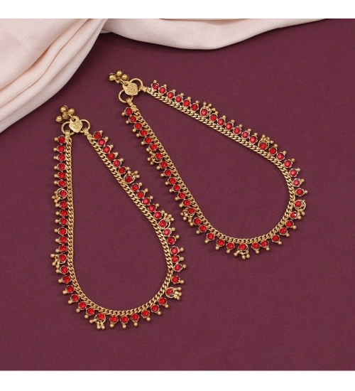 Generic Women's Red Color Anklets (Free Size: Upto 10&quot;) 