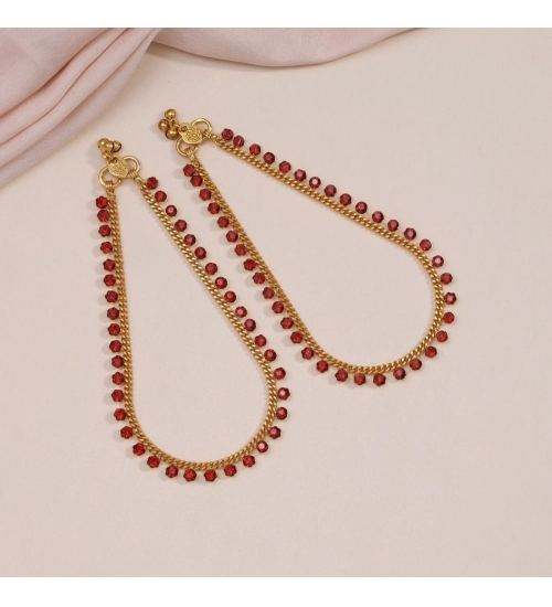 Generic Women's Red Color Anklets (Free Size: Upto 10&quot;) 