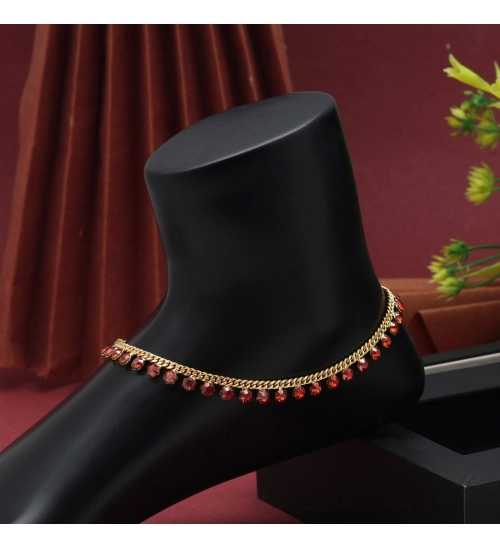 Generic Women's Red Color Anklets (Free Size: Upto 10&quot;) 