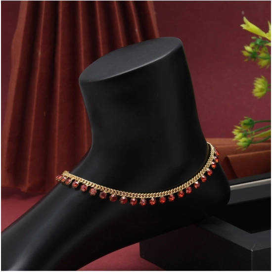Generic Women's Red Color Anklets (Free Size: Upto 10") 