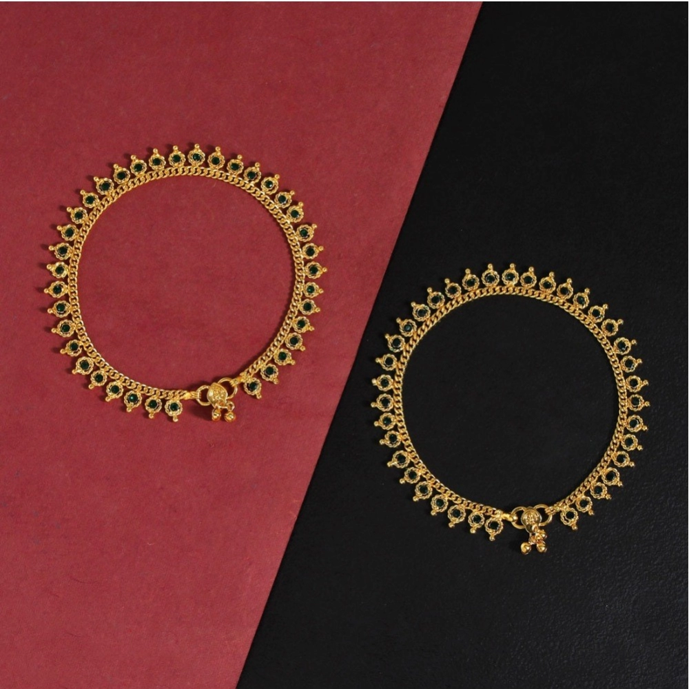 Generic Women's Green Color Rhinestone Anklets (Free Size: Upto 10&quot;) 