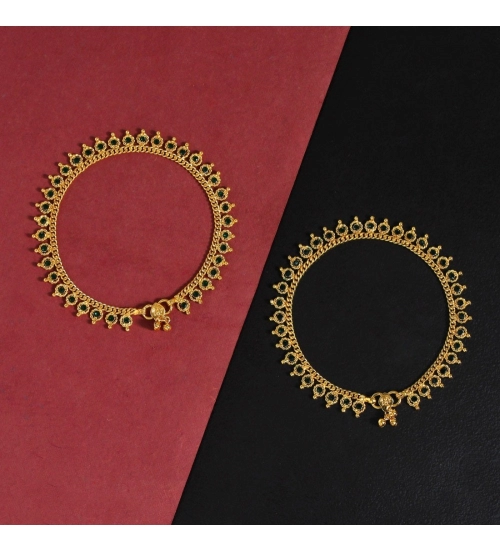 Generic Women's Green Color Rhinestone Anklets (Free Size: Upto 10&quot;) 