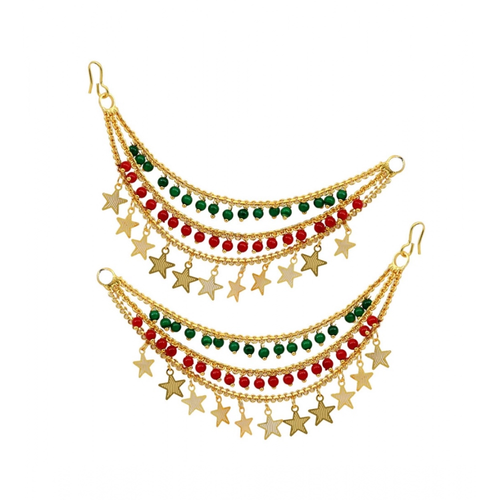 Generic Women's Maroon &amp; Green Color Antique Earrings Chain 