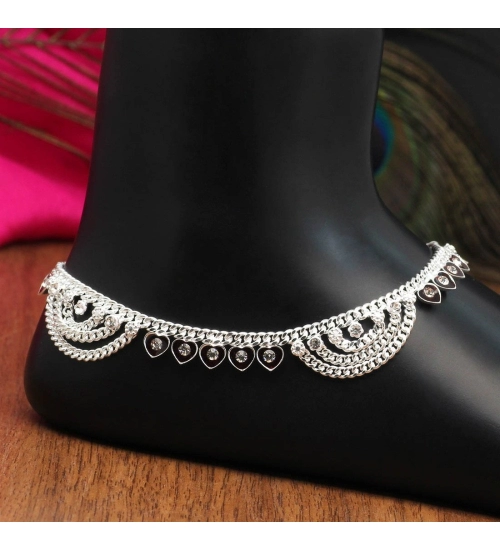 Generic Women's Maroon Color Rhinestone Anklets (Free Size: Upto 10&quot;) 