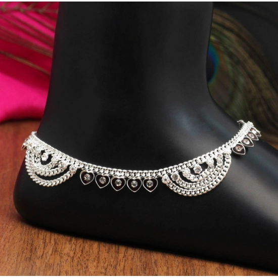 Generic Women's Maroon Color Rhinestone Anklets (Free Size: Upto 10") 