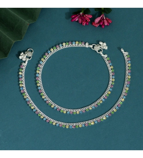 Generic Women's Multi Color Rhinestone Anklets (Free Size: Upto 10&quot;) 