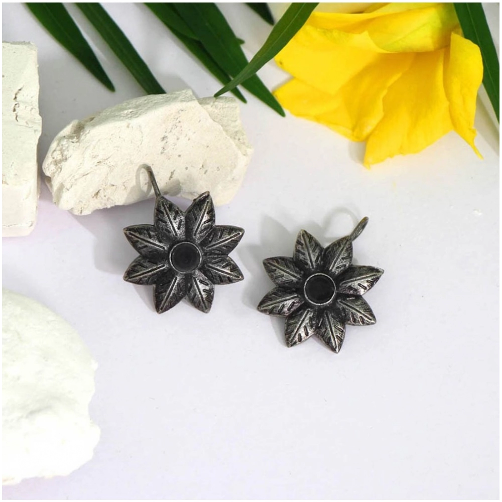 Generic Women's Black Color Glass Stone Oxidised Earrings 