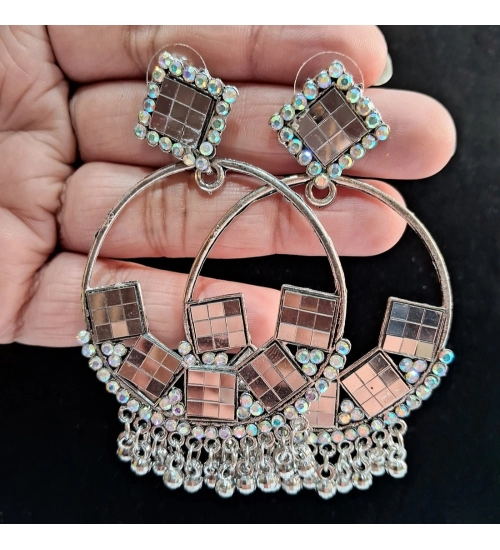 Generic Women's Silver Color Oxidised Earrings 