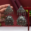 Generic Women's Black Color Oxidised Big Jhumka Earrings 