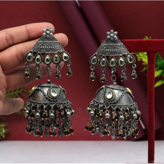 Generic Women's Black Color Oxidised Big Jhumka Earrings Generic Women's Black Color Oxidised Big Jhumka Earrings