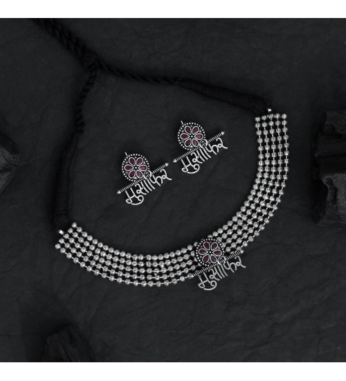 Generic Women's Maroon Color Oxidised Temple Necklace Set 
